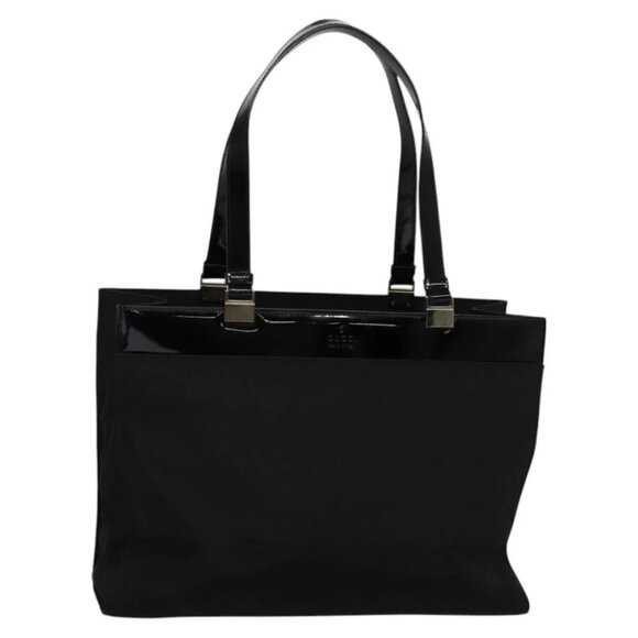 GUCCI Tote Bag Nylon Enamel Black Silver 002 1039 Auth bs26622 - Picture 1 of 14